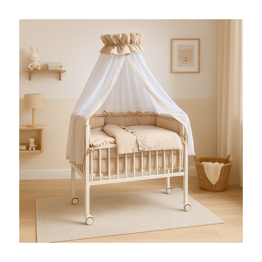 Babyhafen Beistellbett 3in1 Beige mit Matratze und 6-teiligem Bettwäsche-Set