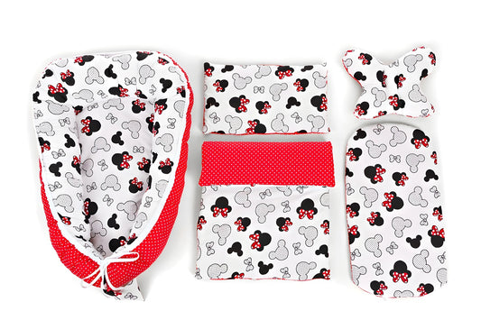 Babykokon Kuschelnest Baumwolle Minnie rote Schleifen Set - babyhafen.de 