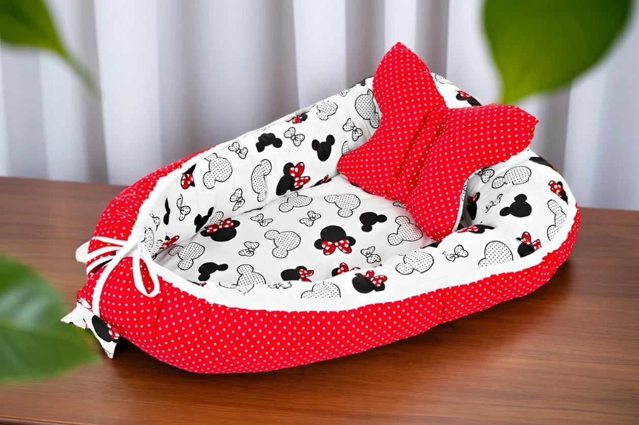 Babykokon Kuschelnest Baumwolle Minnie rote Schleifen Set - babyhafen.de 