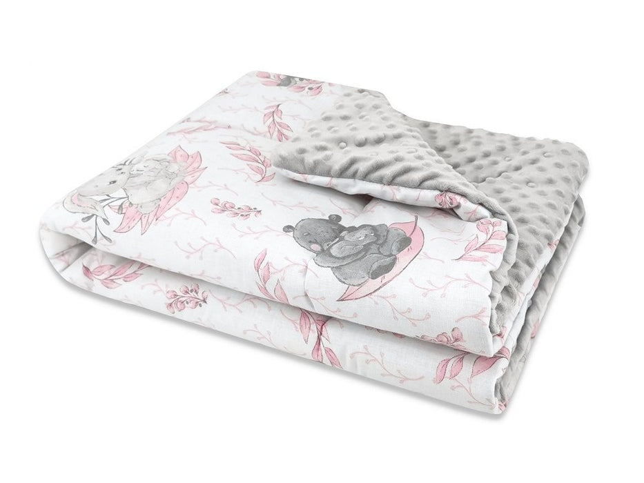 LULU Babydecke Minky Baumwolle Kuscheldecke rosa grau - babyhafen.de 