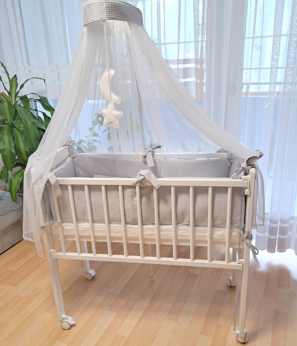 3-in-1 Beistellbett Komplettset aus Baumwollwaffel – Grau - babyhafen.de 