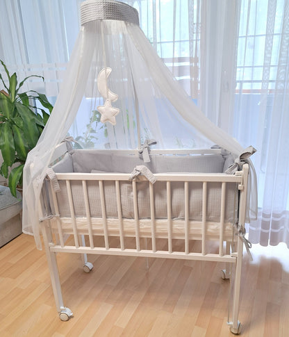 3-in-1 Beistellbett Komplettset aus Baumwollwaffel – Grau - babyhafen.de 