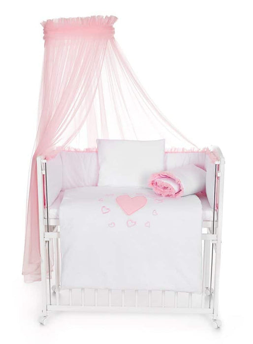 Mobiles Beistellbett 90x40 mit Rollen Komplett Herzen rosa - babyhafen.de 