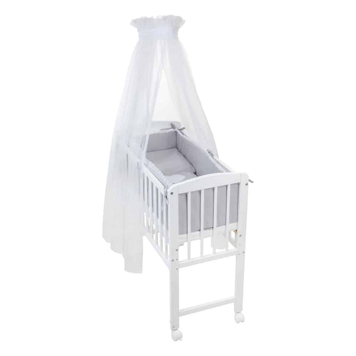 Mobiles Beistellbett Set 90x40 mit Rollen komplett Herzen grau - babyhafen.de 