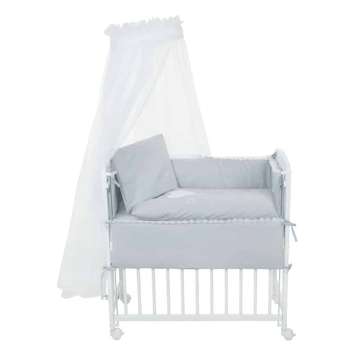 Mobiles Beistellbett Set 90x40 mit Rollen komplett Herzen grau - babyhafen.de 