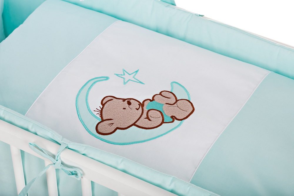 Mobiles Beistellbett mit Rollen komplett Krabbeldecke Teddy MINT - babyhafen.de 