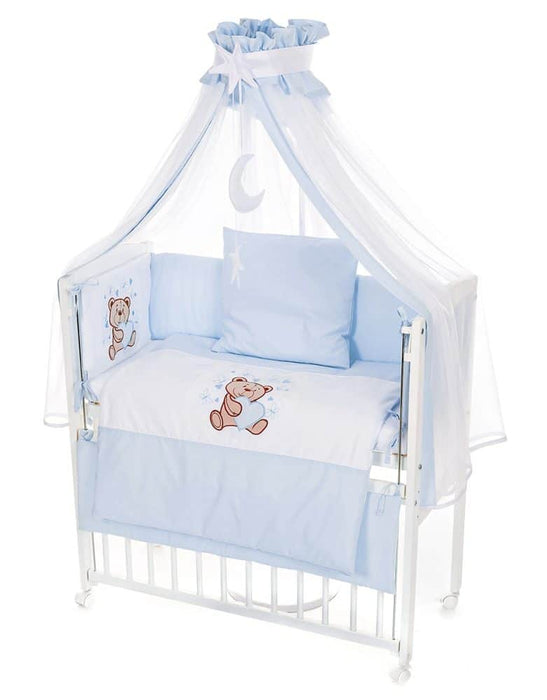 Mobiles Beistellbett mit Rollen Komplett Krabbeldecke Teddy Blau - babyhafen.de 