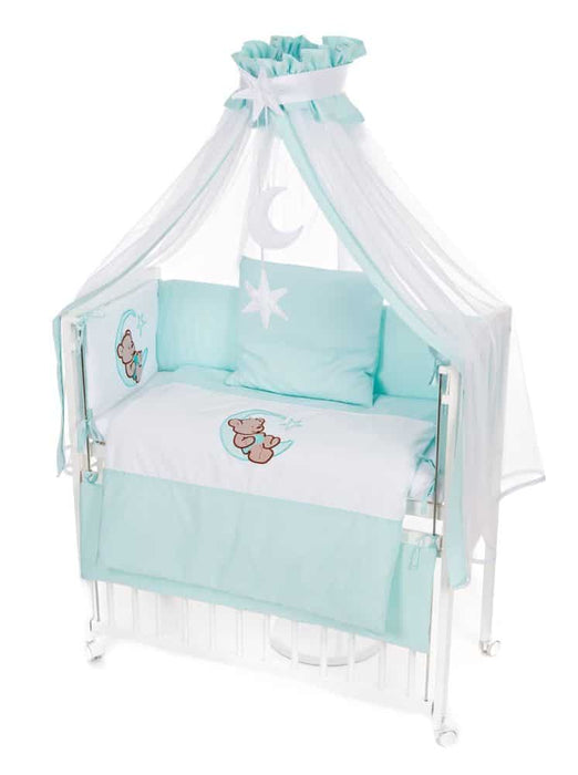 Mobiles Beistellbett mit Rollen komplett Krabbeldecke Teddy MINT - babyhafen.de 