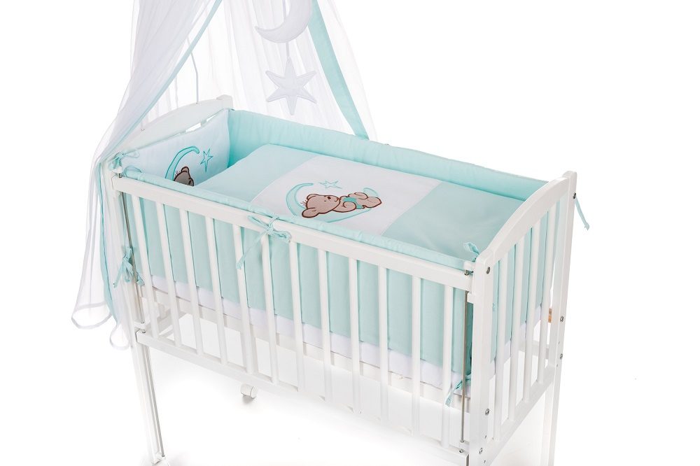 Mobiles Beistellbett mit Rollen komplett Krabbeldecke Teddy MINT - babyhafen.de 