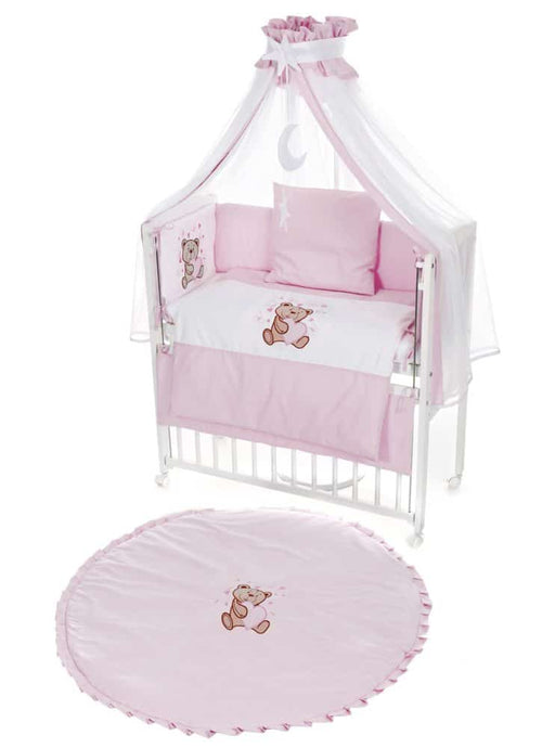 Beistellbett mit Rollen komplett inkl. Krabbeldecke Teddy rosa - babyhafen.de 