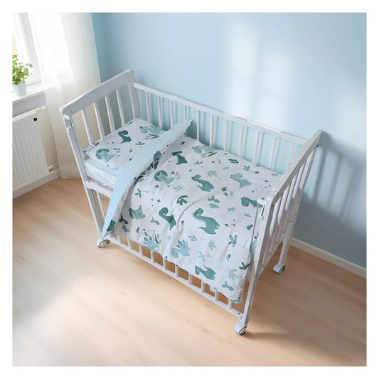 Mobiles weißes Beistellbett 40x90 mit Dino-Bettwäsche – inkl. Matratze, Komfort und Stil fürs Babyzimmer – Babyhafen