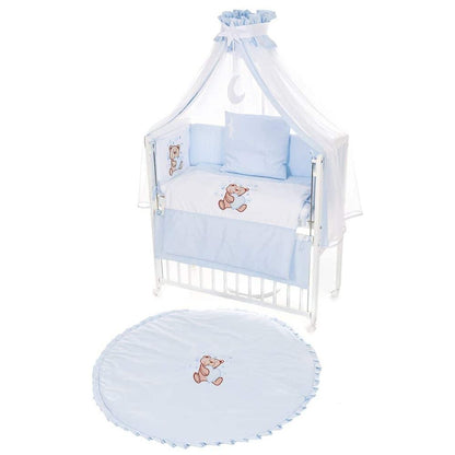 Mobiles Beistellbett mit Rollen Komplett Krabbeldecke Teddy Blau - babyhafen.de 