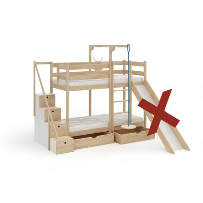 Etagenbett Spassinsel Abenteuer 200x90 mit Rutsche, Treppe & Stauraum aus Massivholz