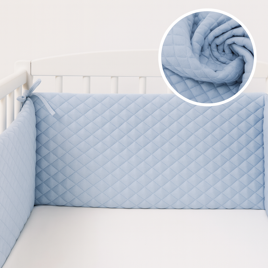 Bettnestchen Blau 180x30 cm gesteppter Samt für Babybett_Babyhafen