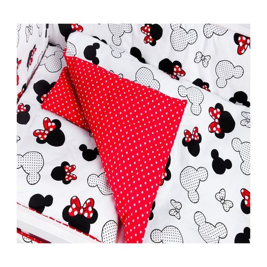 Babybettwäsche Set Minnie Maus mit roten Schleifen, Baumwolle, 120x90 cm – Bettwäsche für Beistellbett und Kinderbett