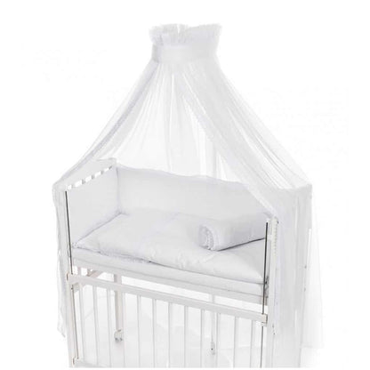Baby Bettwäsche für Beistellbett 40x90 – Weiß mit Baldachin & Spitze - babyhafen.de 