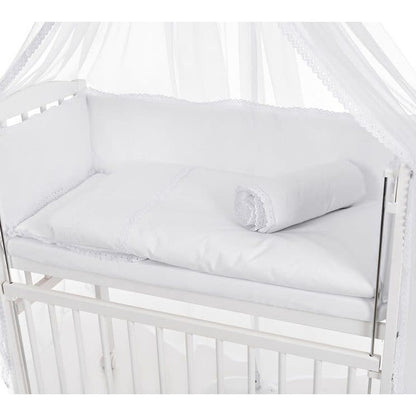 Baby Bettwäsche für Beistellbett 40x90 – Weiß mit Baldachin & Spitze - babyhafen.de 