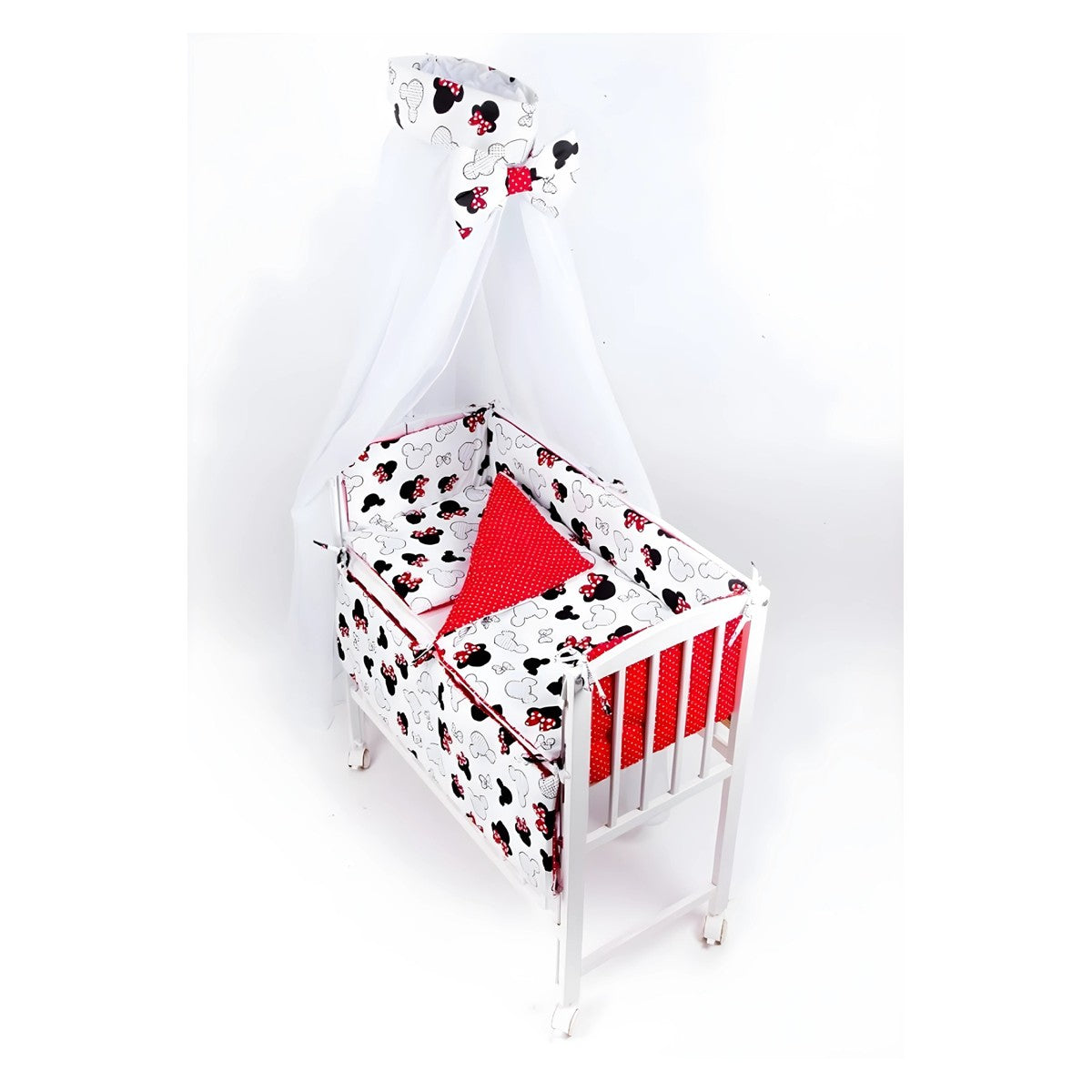 Babybettwäsche für Beistellbett – Minnie Design mit roten Schleifen - babyhafen.de 