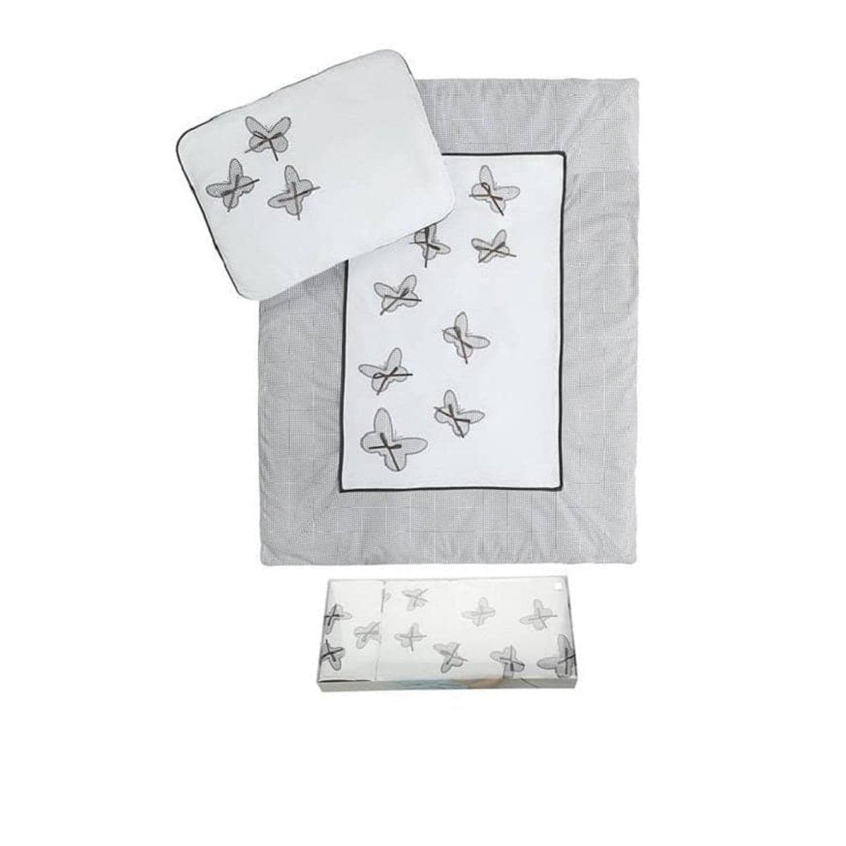 4-tlg. Kinderbettwäsche 90×70 Schmetterlinge Grau - babyhafen.de 