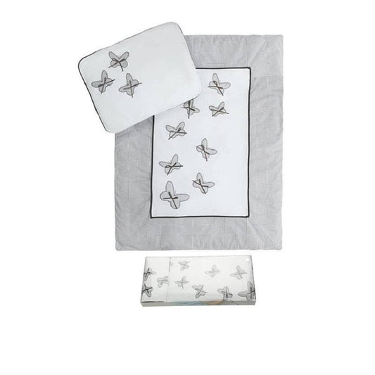 Baby Steppdecke 90x70 cm mit Schmetterlingsmotiv in Grau – Bettwäsche-Set für Kinderbett