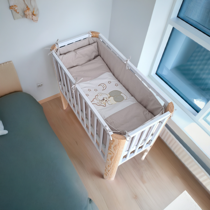 Beistellbett Baby höhenverstellbar mit Bettbezug Himmel - babyhafen.de 