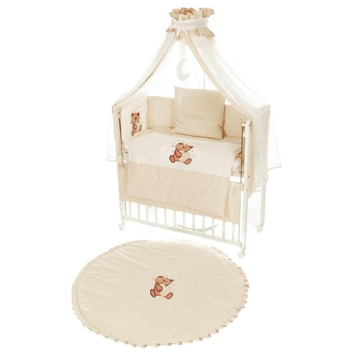 Beistellbett mit Rollen + kuschelige Krabbeldecke Teddy Beige – Komplettset - babyhafen.de 