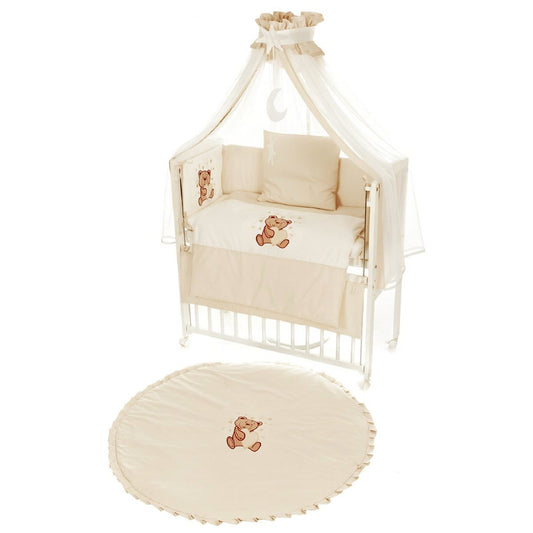 Beistellbett mit Rollen + kuschelige Krabbeldecke Teddy Beige – Komplettset - babyhafen.de 