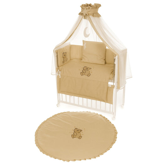 Beistellbett mit Rollen + kuschelige Krabbeldecke Teddy Beige – Komplettset