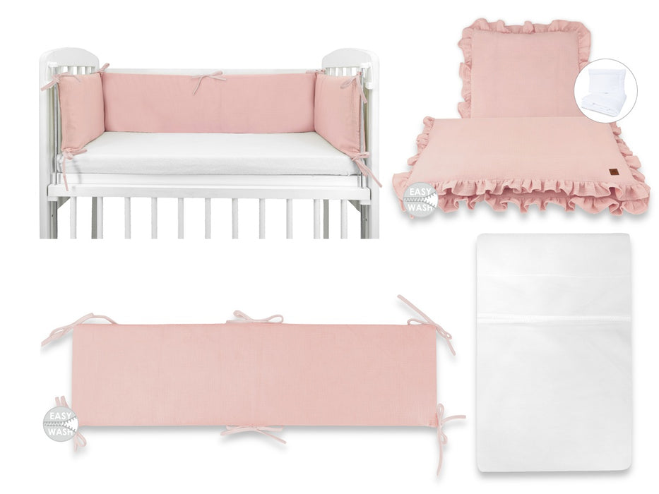 3in1 Beistellbett Weiß mit rosa Musselin – weich & stilvoll