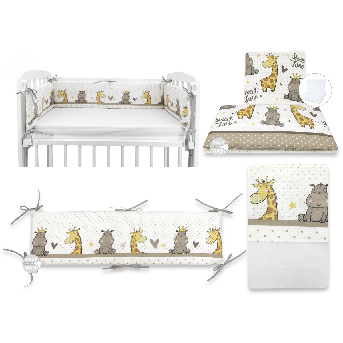 Beistellbett 90x40 cm mit absenkbarem Seitengitter und Rollen im Zoo-Design Beige