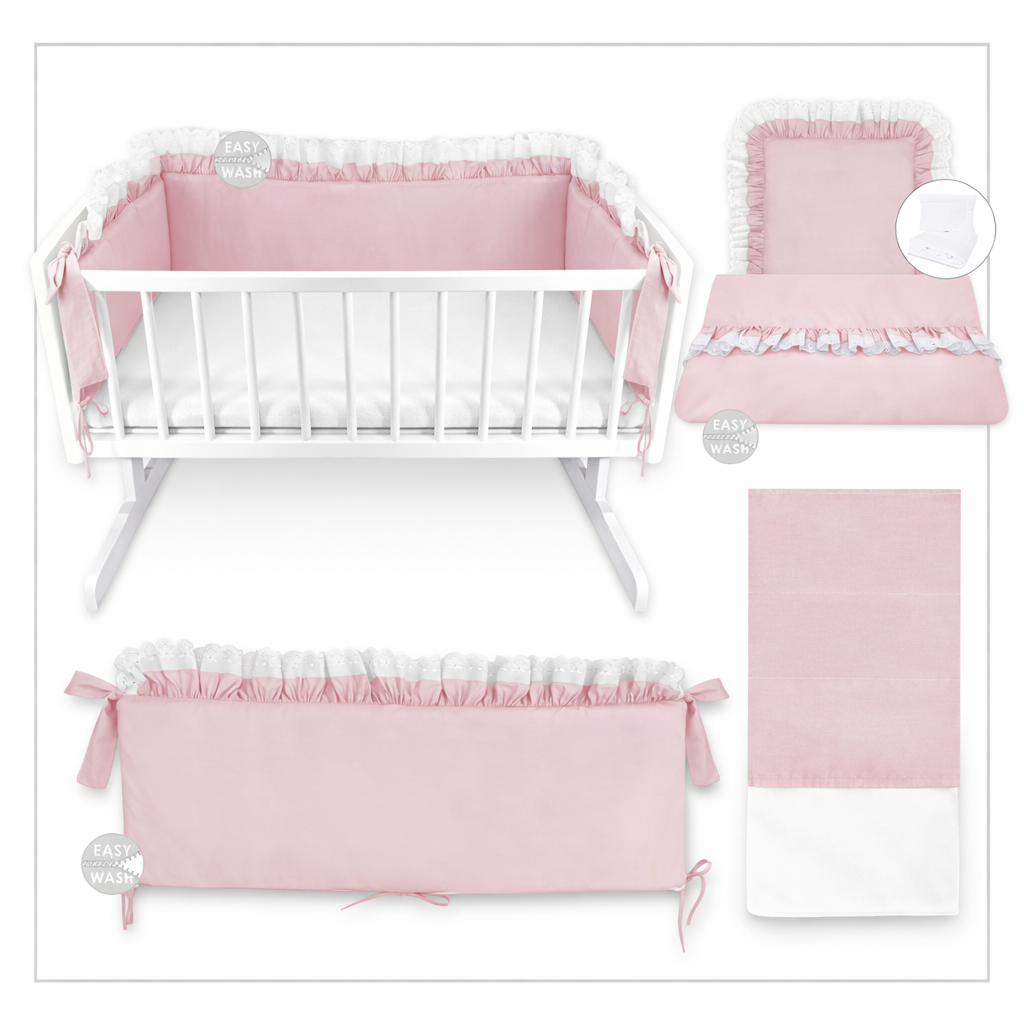 Rosa Babybett Nestchen mit Rüschen und Schleifen – waschbar und weich