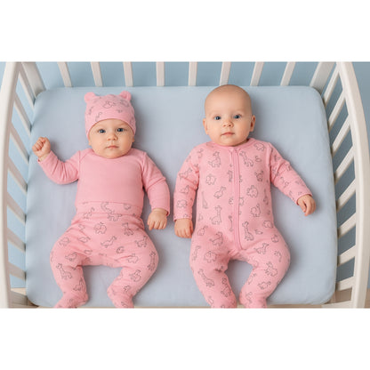 Babyhafen Babyset für Mädchen – rosa Strampler und Hose mit Tiermotiven