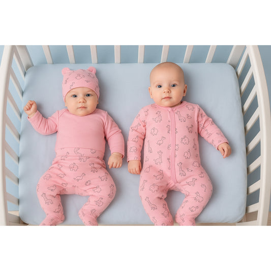 Babyhafen Babyset für Mädchen – rosa Strampler und Hose mit Tiermotiven