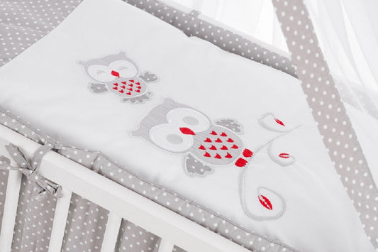 Beistellbett mit Matratze & Nestchen – Eulenmotiv Grau - babyhafen.de 