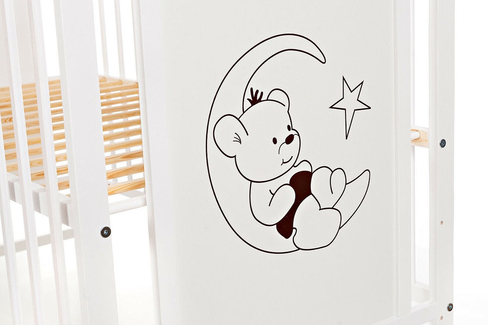 Komplettbett 120 × 60 Babybett Teddy auf dem Mond, rosa - babyhafen.de 