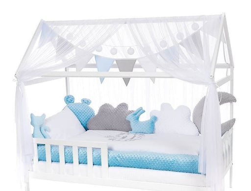 Tüll-Set für Hausbett Blau-Weiß-Grau - babyhafen.de 