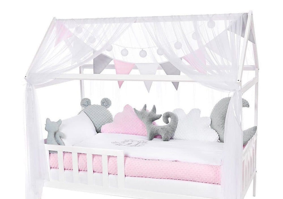 Tüll-Set für Hausbett Grau-Weiß-Rosa - babyhafen.de 