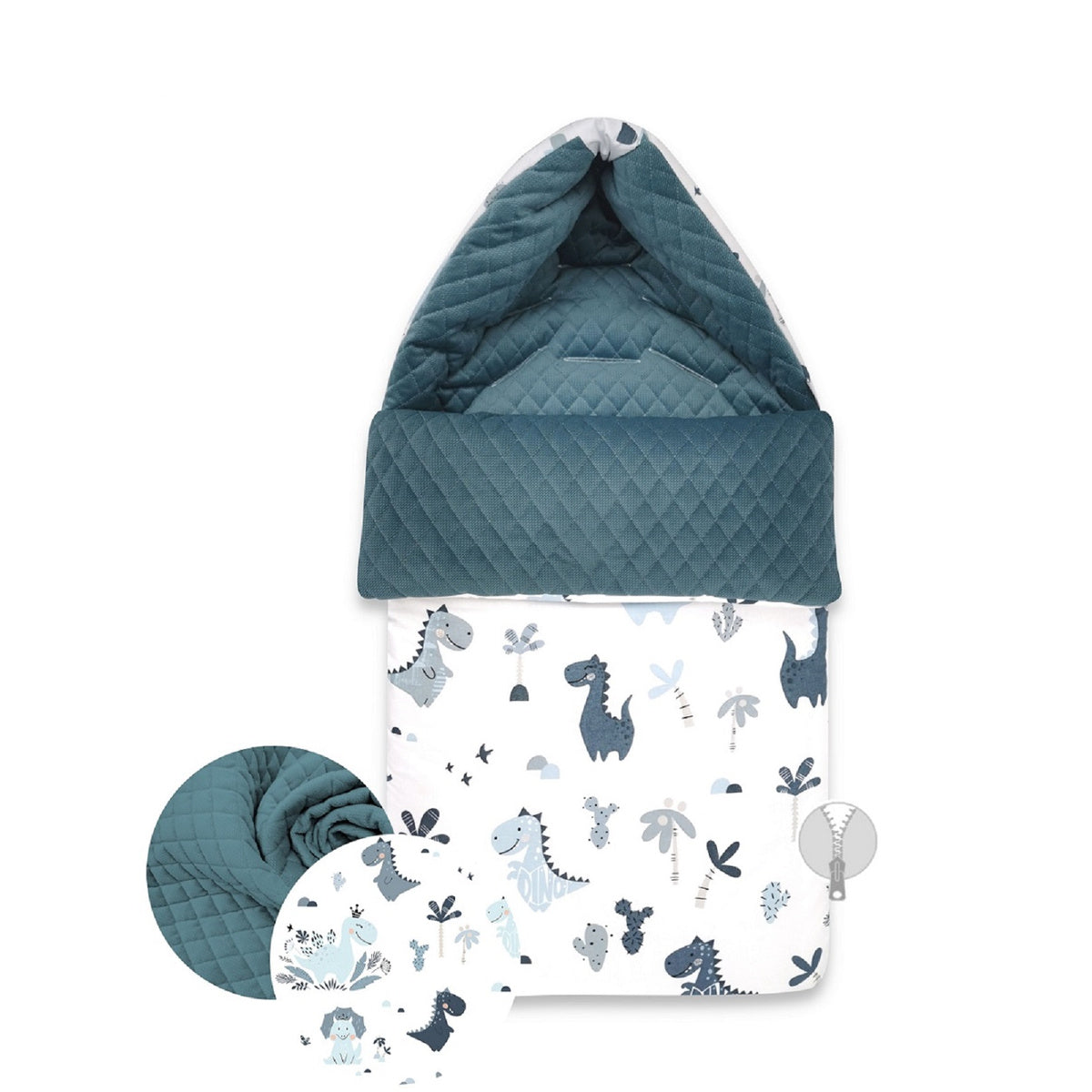 Universeller Baby-Fußsack DINO für Kinderwagen und Autositz in Blau