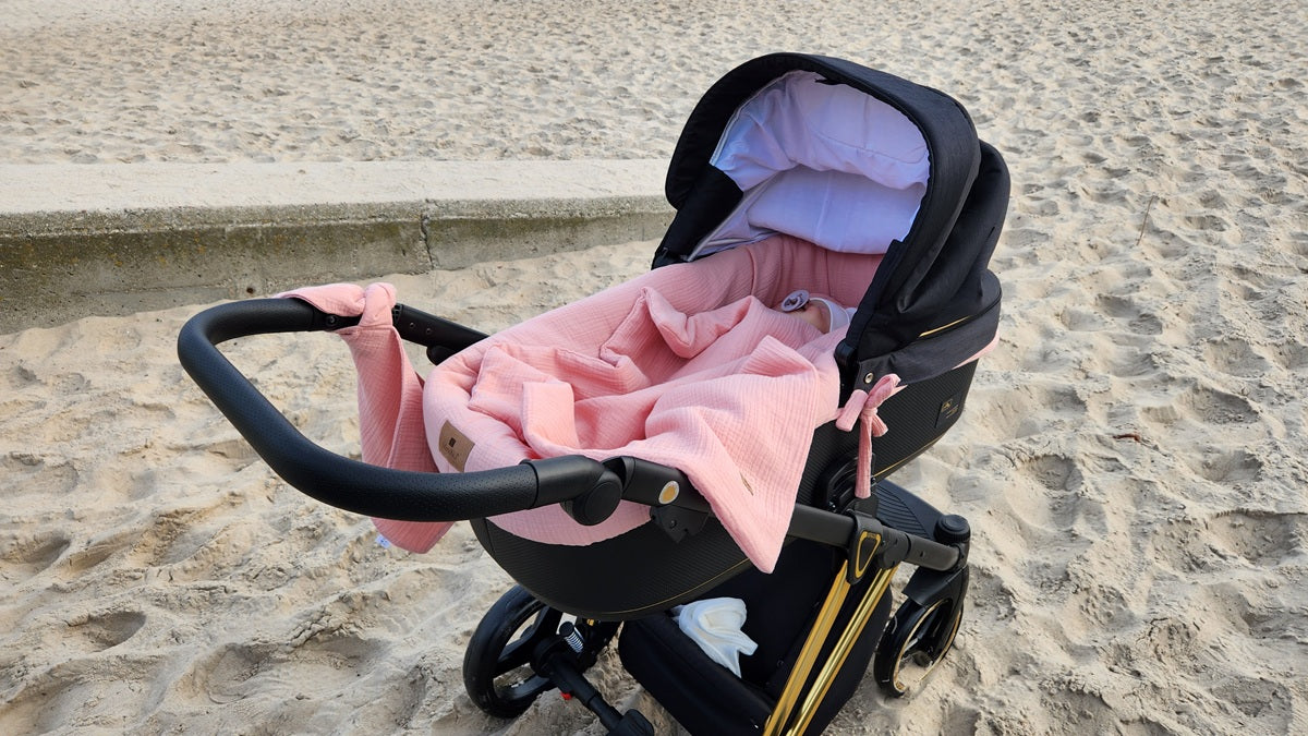 Baby-Kinderwagen Set Rosa – 5-teilig – Musselin Baumwolle 100%