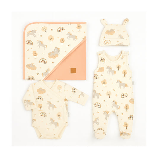 Nicol Baby Outfit Rosa – vierteiliges Set mit Tiermotiv für Neugeborene