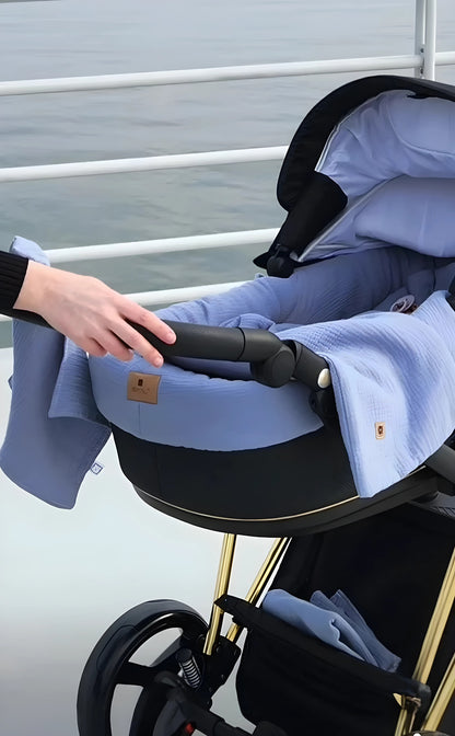 5-teiliges Set für den Kinderwagen aus Muslin-Baumwolle – Blau - babyhafen.de 