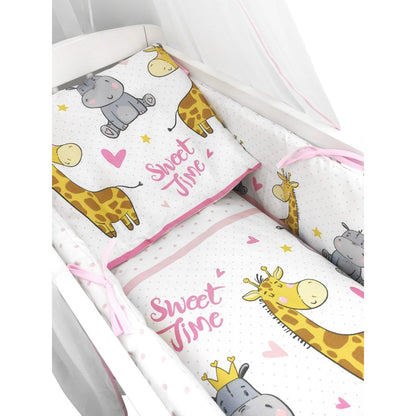 Baby Bettwäsche Set Rosa mit Tiermotiven im Zoo-Design für Beistellbett 90x40 cm