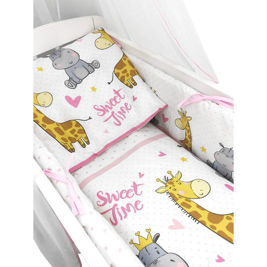Baby Bettwäsche Set Rosa mit Tiermotiven im Zoo-Design für Beistellbett 90x40 cm