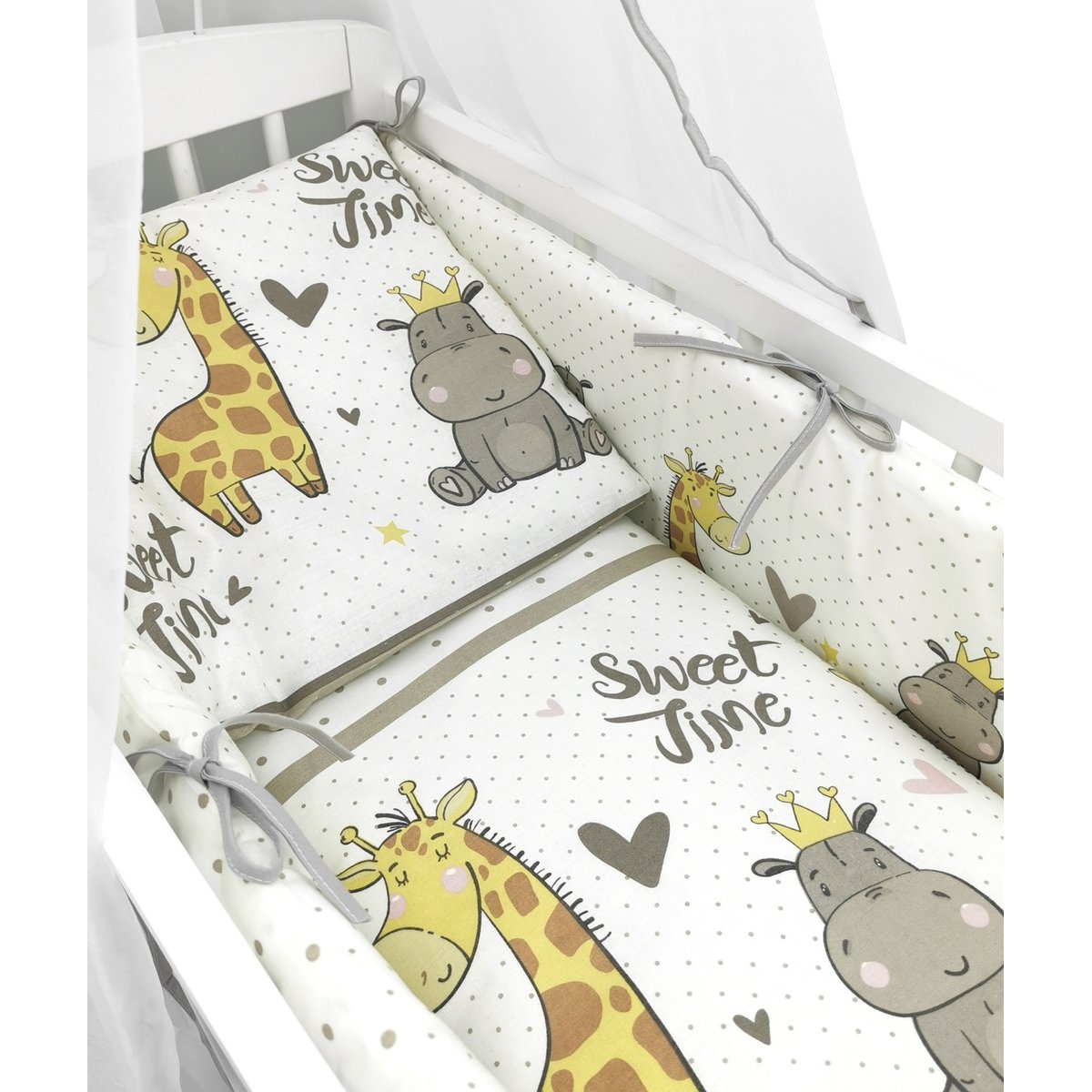 Bettwäsche Set Baby mit Tiermotiven Zoo-Design Beige für Beistellbett 90x40 cm
