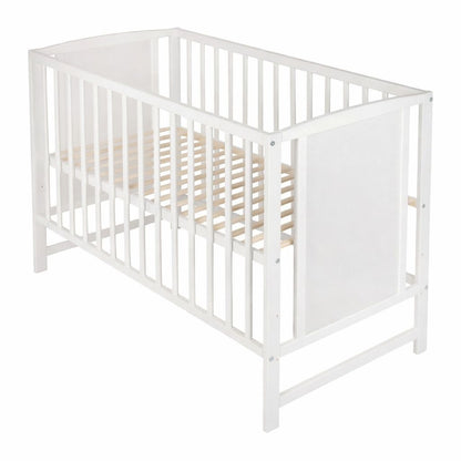 Weißes Gitterbett Baby 60x120 cm mit stabiler Holzstruktur