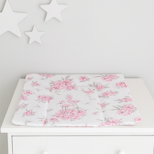 Wickelauflage 75 × 75 cm – Weiche Baumwolle, Päonie-Flamingo Design
