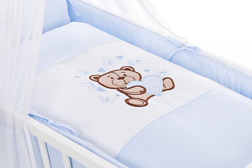 Wiegenset Teddy Blau (ohne Wiege) 6-tlg. Bestickt - babyhafen.de 