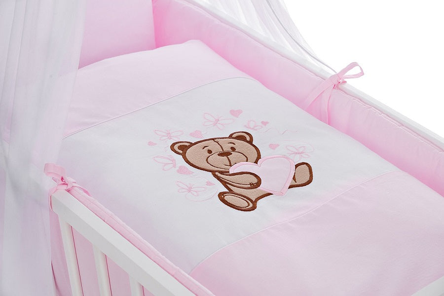 Wiegenset Teddybär Rosa 6-tlg. Bestickt - babyhafen.de 