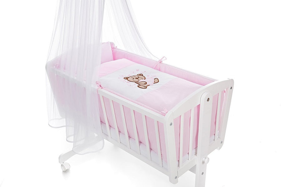 Wiegenset Teddybär Rosa 6-tlg. Bestickt - babyhafen.de 