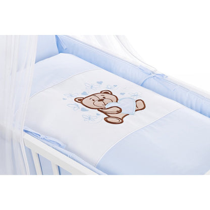 Baby-Wiegenset Teddy Blau aus Baumwolle mit Stickerei